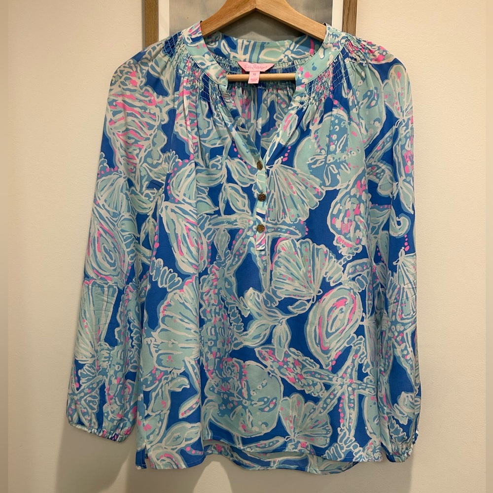 Lilly Pulitzer Blue and Pink Floral Top
